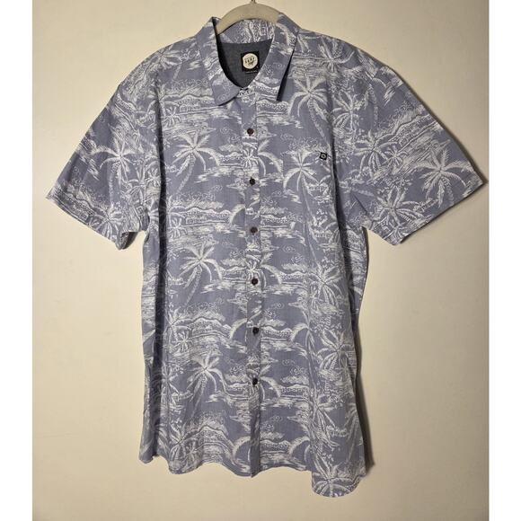 Rip Curl Hawaiian Shirt Blue Mens Light Blue White Palm Trees Short Sleeve Sz L - Picture 1 of 8